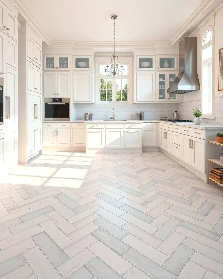 White Chevron Pattern Flooring