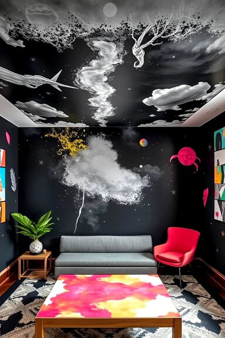 Artistic Black Murals on Ceilings