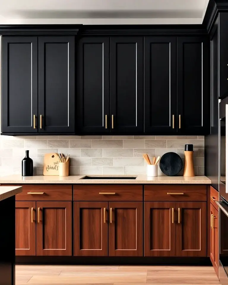 Two-Tone Black and Brown Cabinets