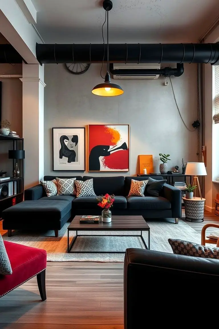 Contemporary Urban Black Couch Setup