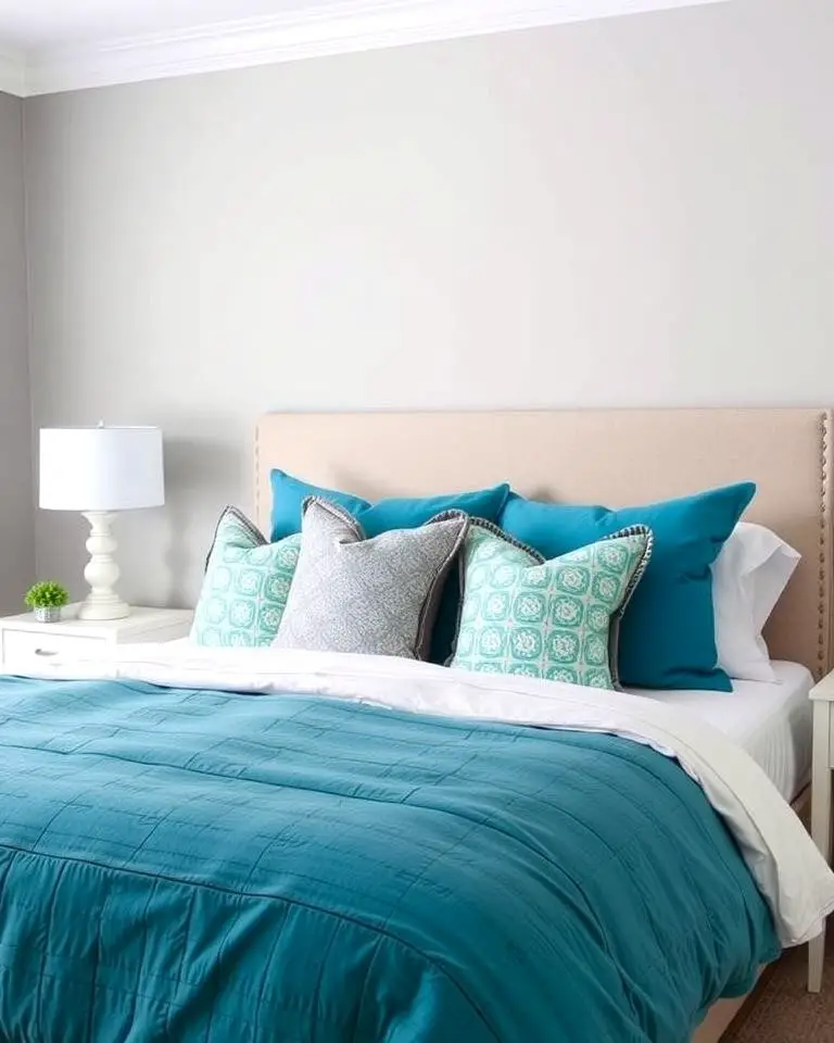 Grey Walls with Teal Bedding