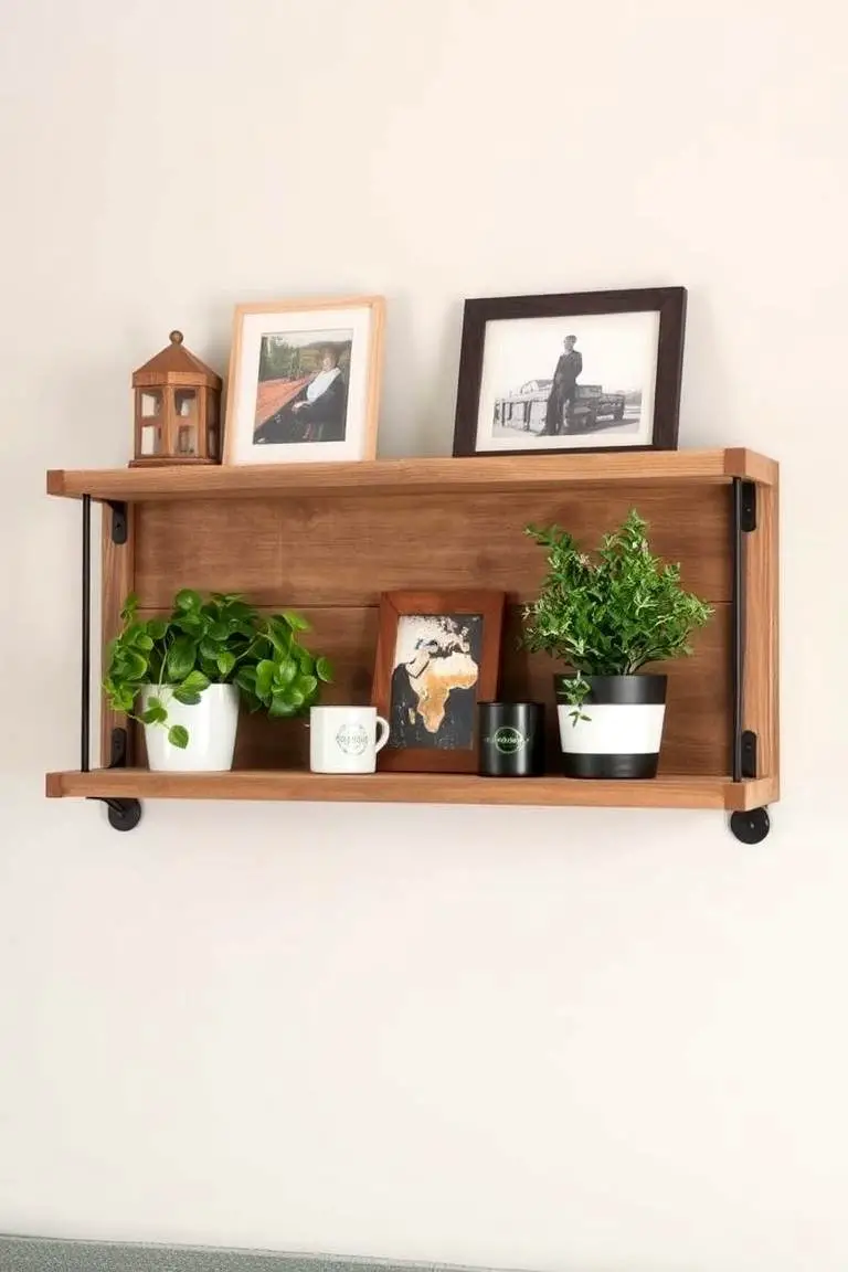 Rustic Wooden Shelf with Accents