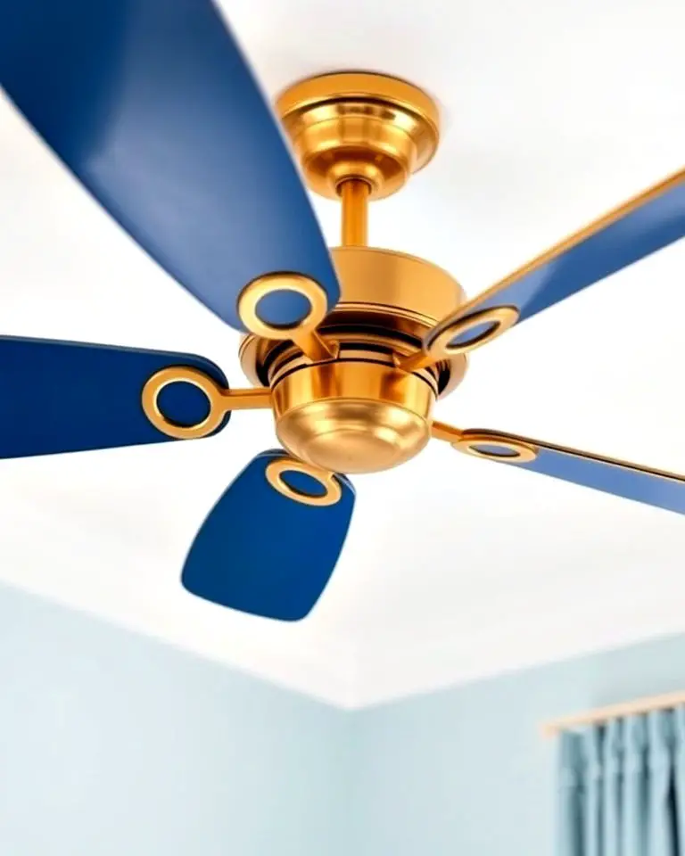 Gold Ceiling Fans with Blue Blades