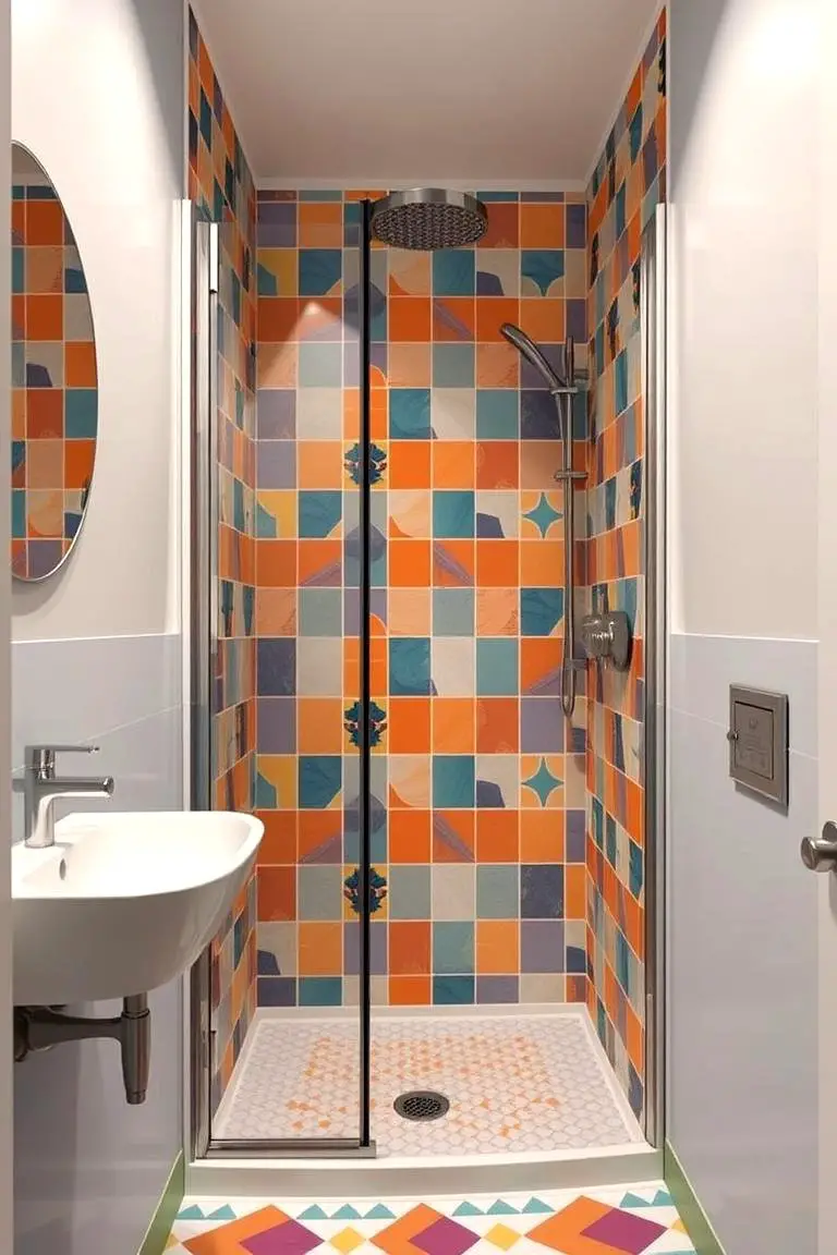 Vibrant Patterned Corner Shower