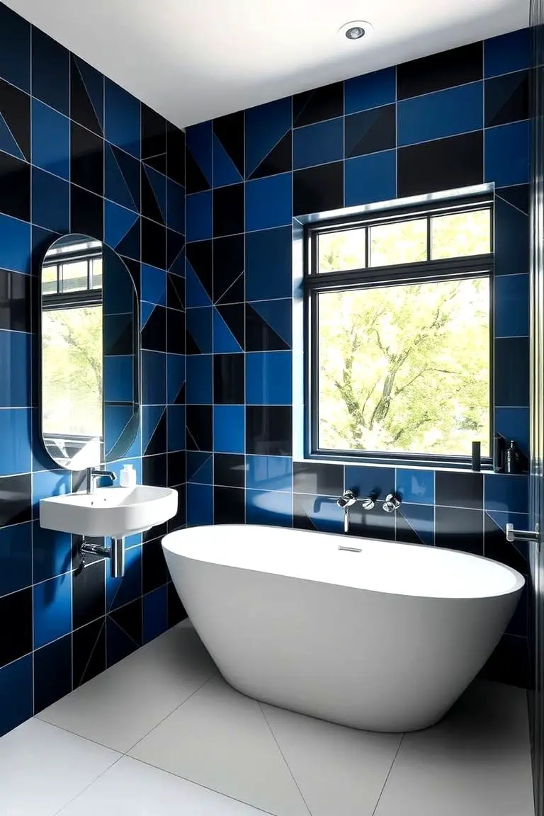Black and Blue Geometric Patterns on Walls