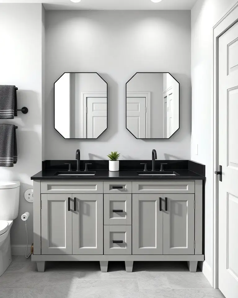 Grey Vanity with Black Countertop