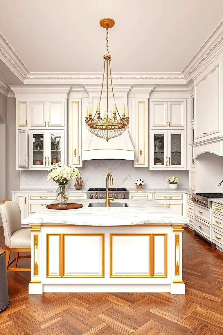 Statement Kitchen Island in White and Gold
