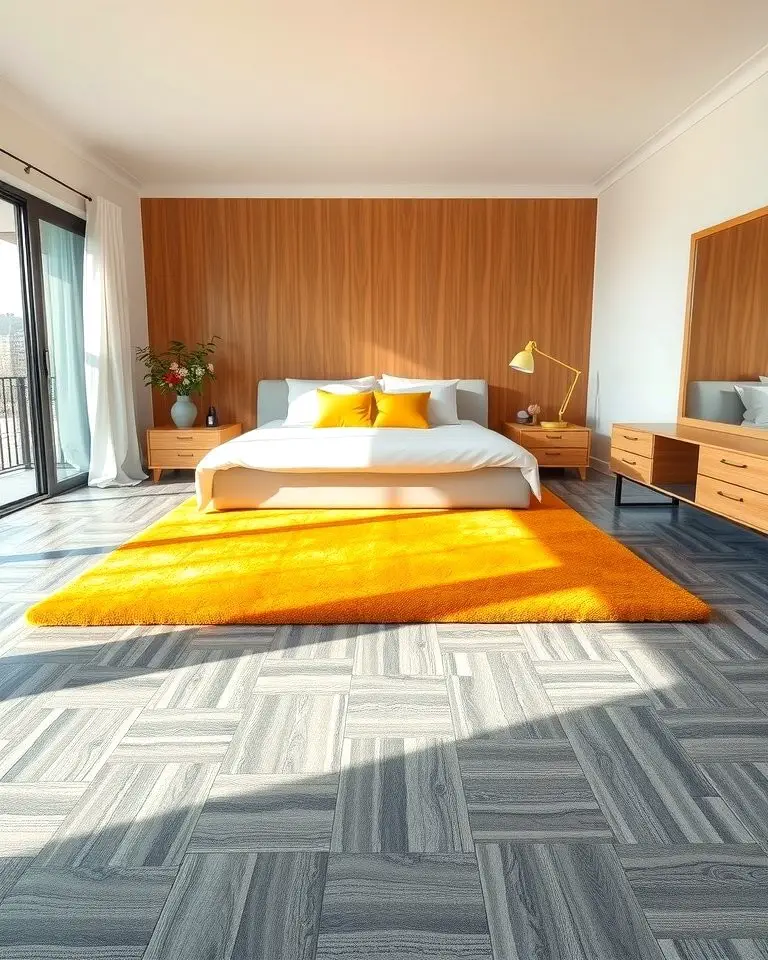 Yellow Area Rug on Grey Flooring