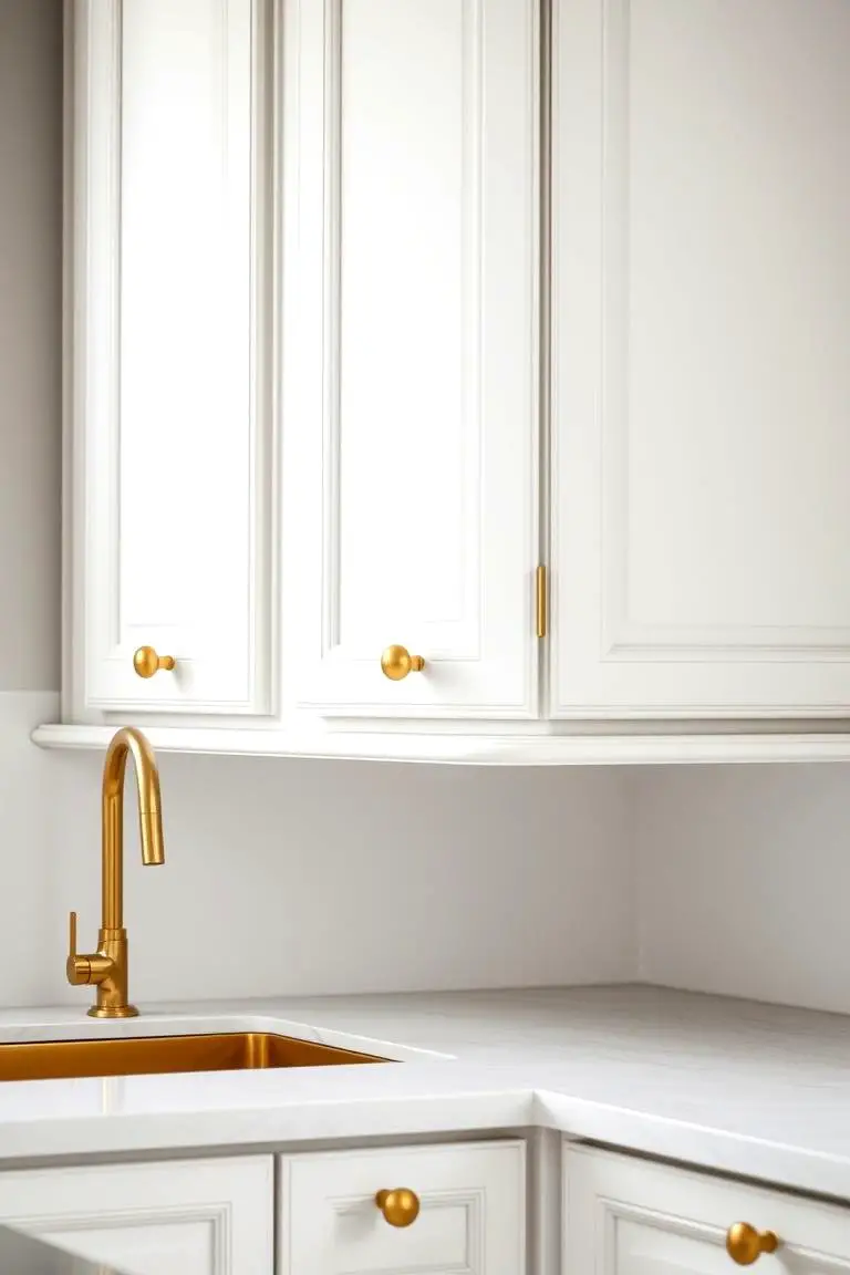 White Cabinets Adorned with Gold Knobs and Pulls