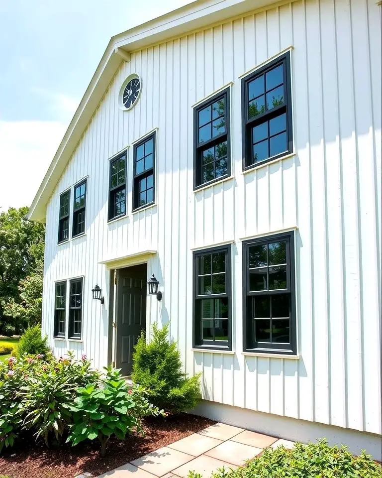 Vertical Board and Batten Siding with Black Windows