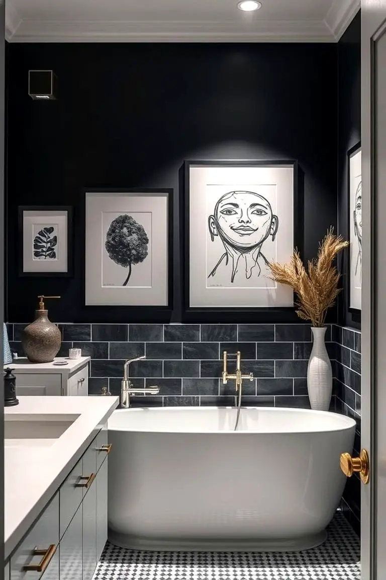 Black and Blue Art-Inspired Bathroom Decor