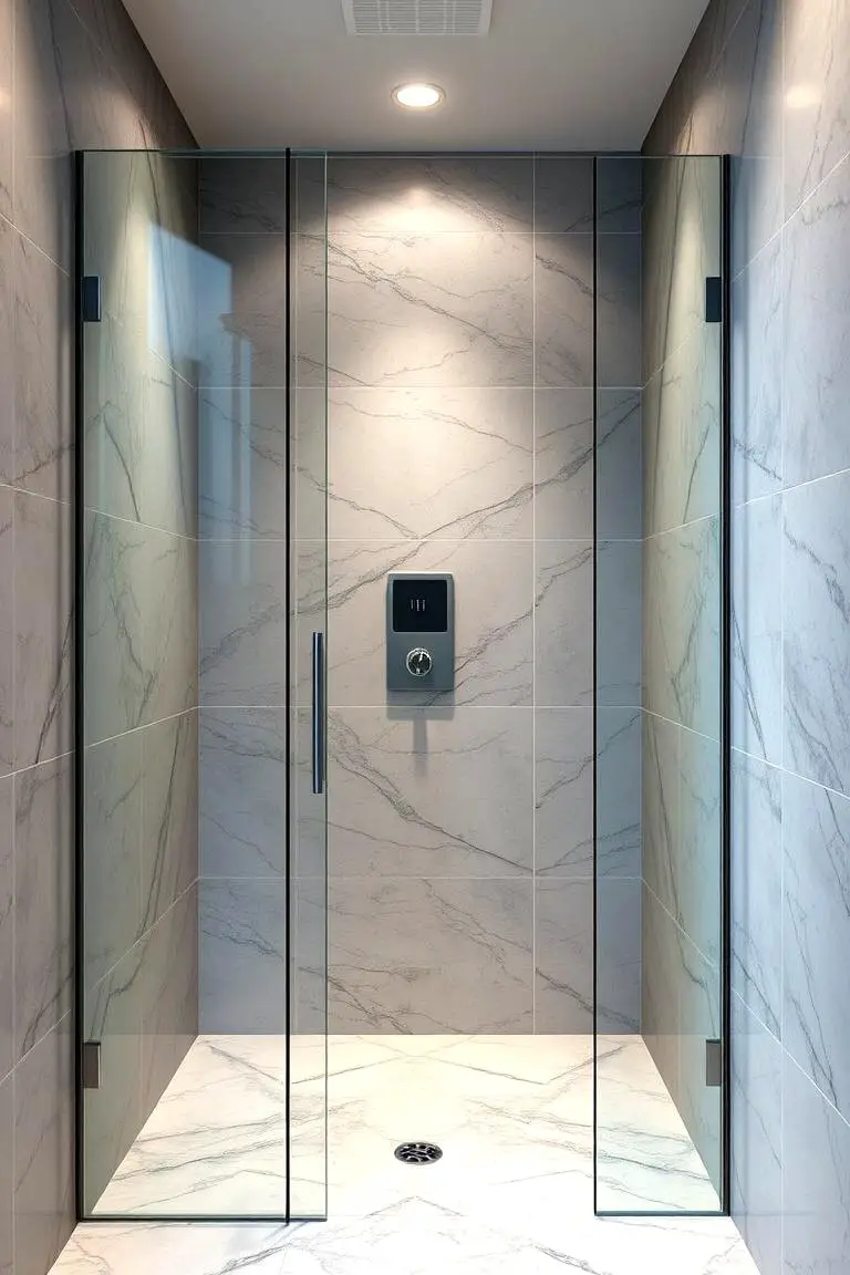 Marble-Tiled Walk-In Shower