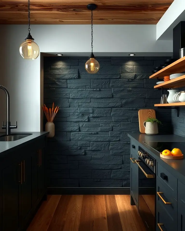 Black Textured Stone Backsplash