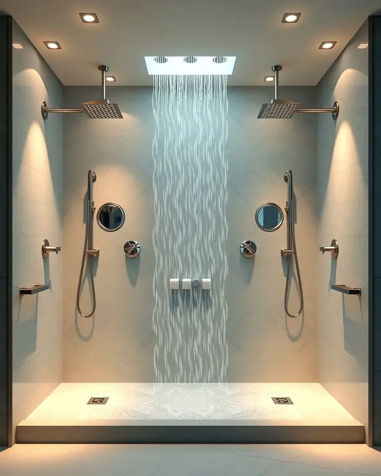 Double Shower with a Waterfall Feature