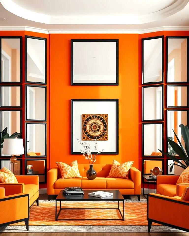 Black Framed Mirrors with Orange Surroundings