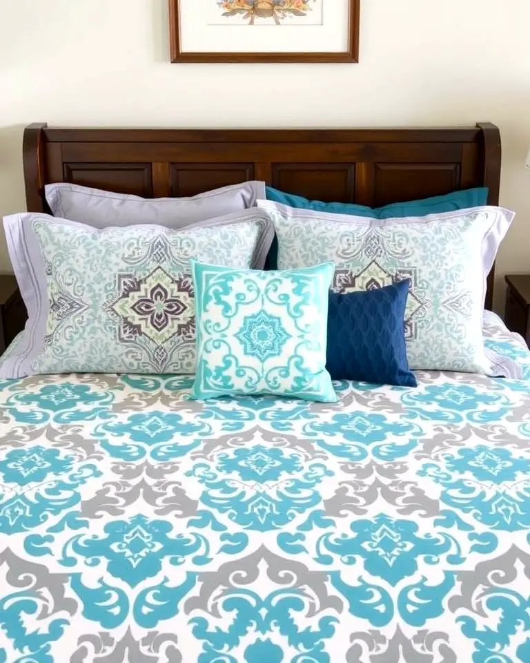 Teal and Grey Patterned Duvet Cover