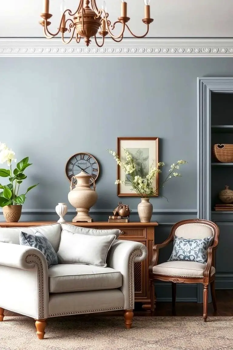 Vintage Allure: Nostalgic Blue-gray Walls