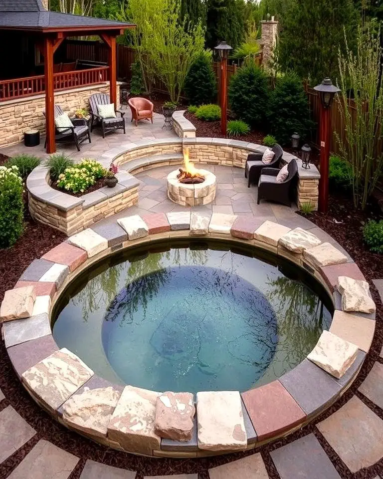 Rustic Stone Sunken Hot Tub
