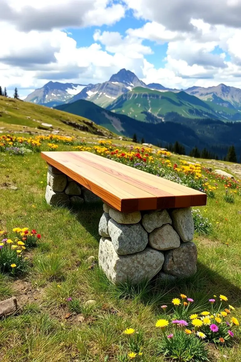 Rustic Stone and Wood Fusion Bench