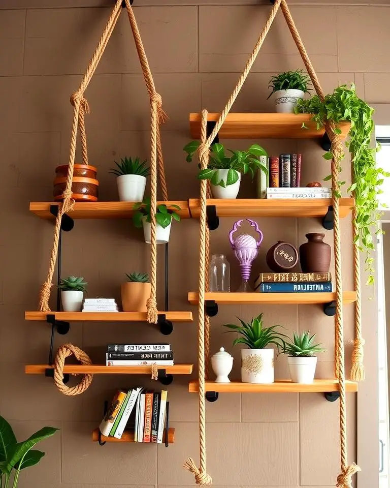 Wooden Shelves with Rope Accents