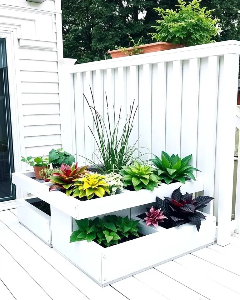 White Deck with Built-In Planters