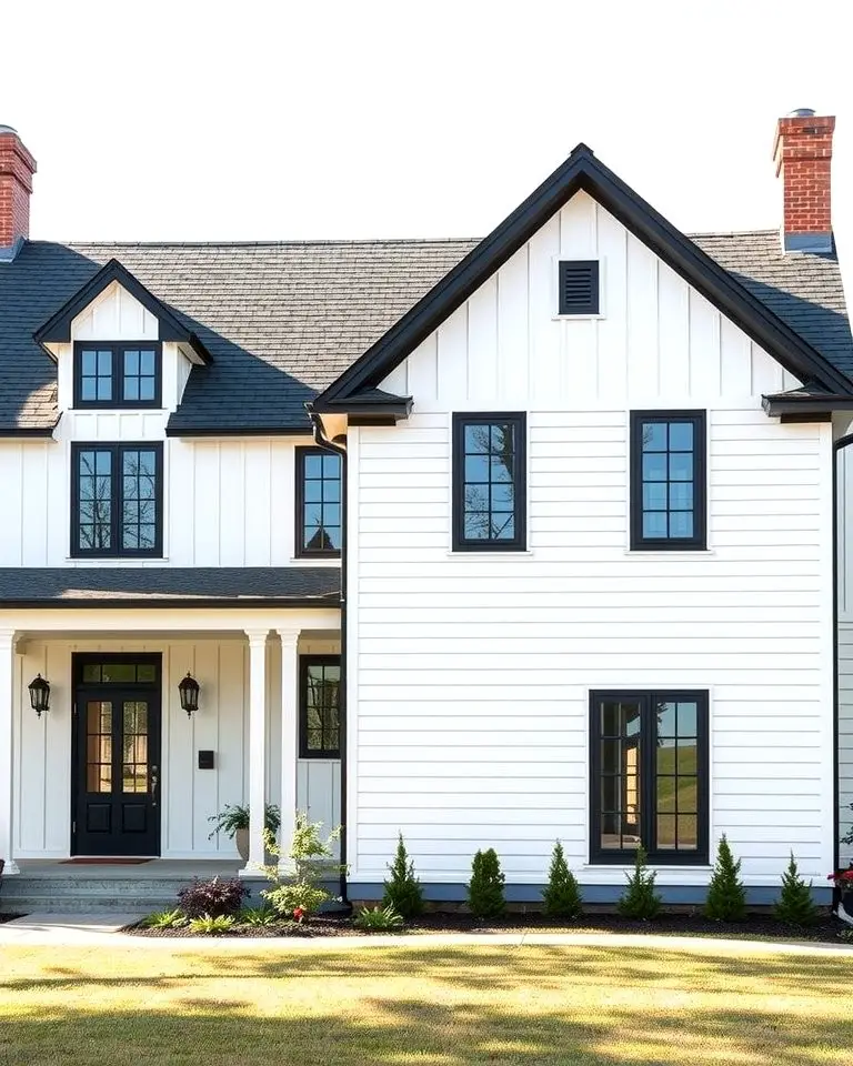White Farmhouse with Black Trimmed Windows