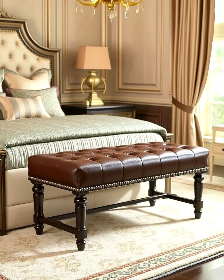 Leather Bench with Nailhead Trim