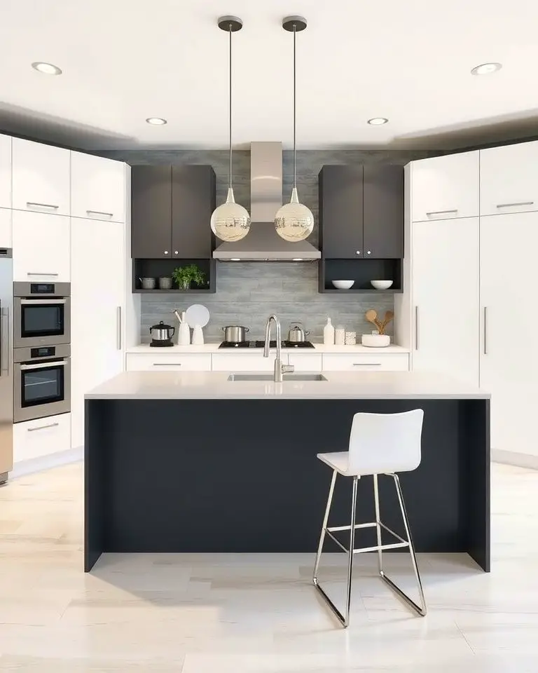Contemporary Appeal with White Cabinets and Dark Grey Island