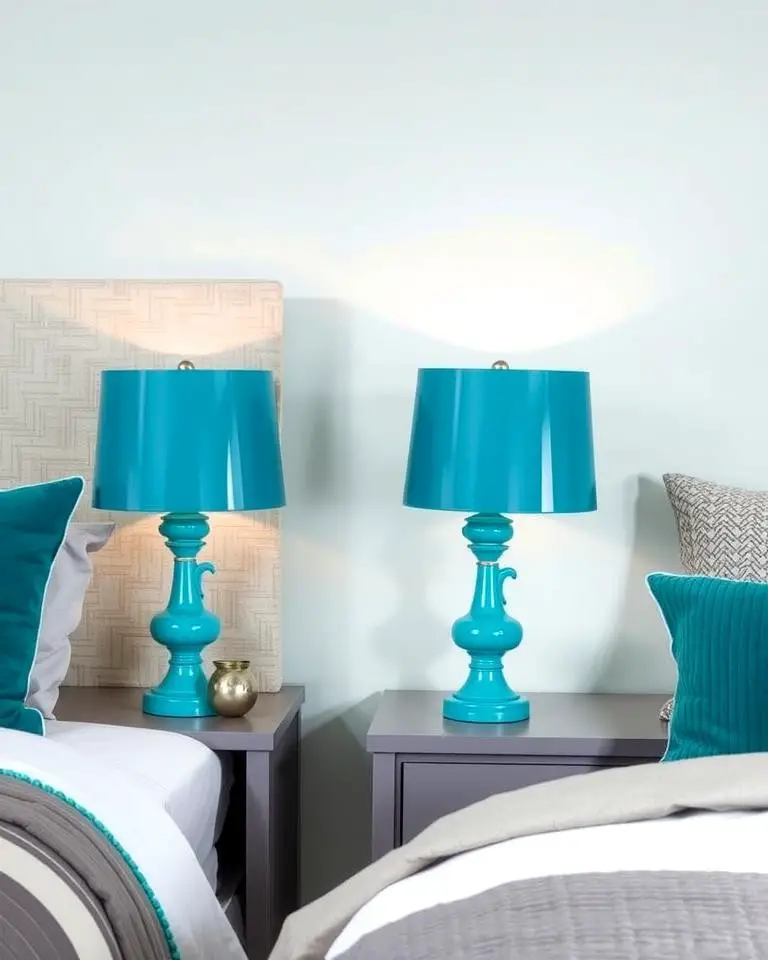 Teal Lamps with Grey Nightstands