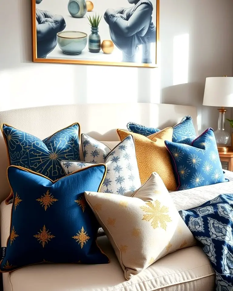 Blue and Gold Throw Pillows