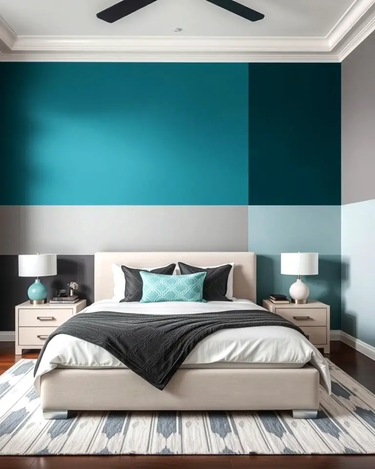 Teal and Grey Color Blocked Walls
