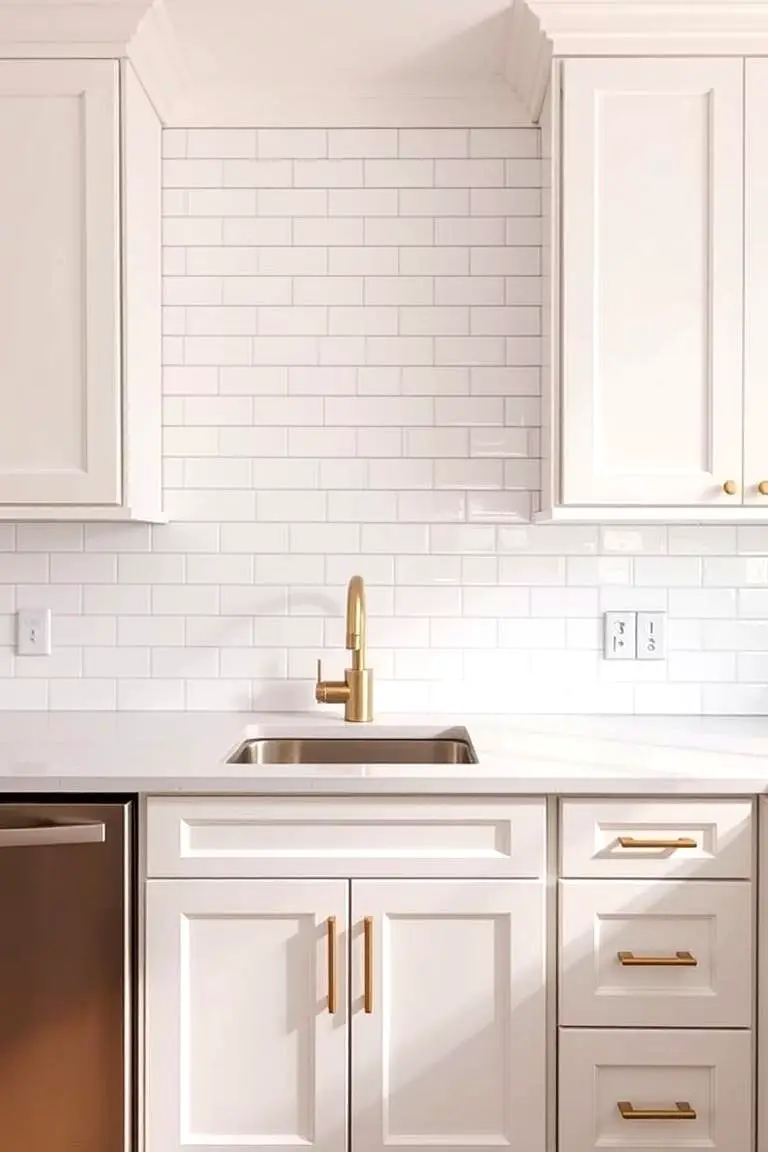 Luxurious White Subway Tiles with Gold Accents