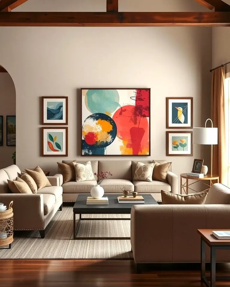 Taupe Furniture with Bold Artwork