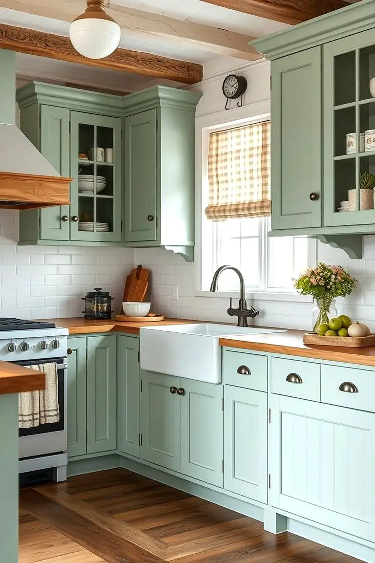 Farmhouse Celadon Green Cabinets