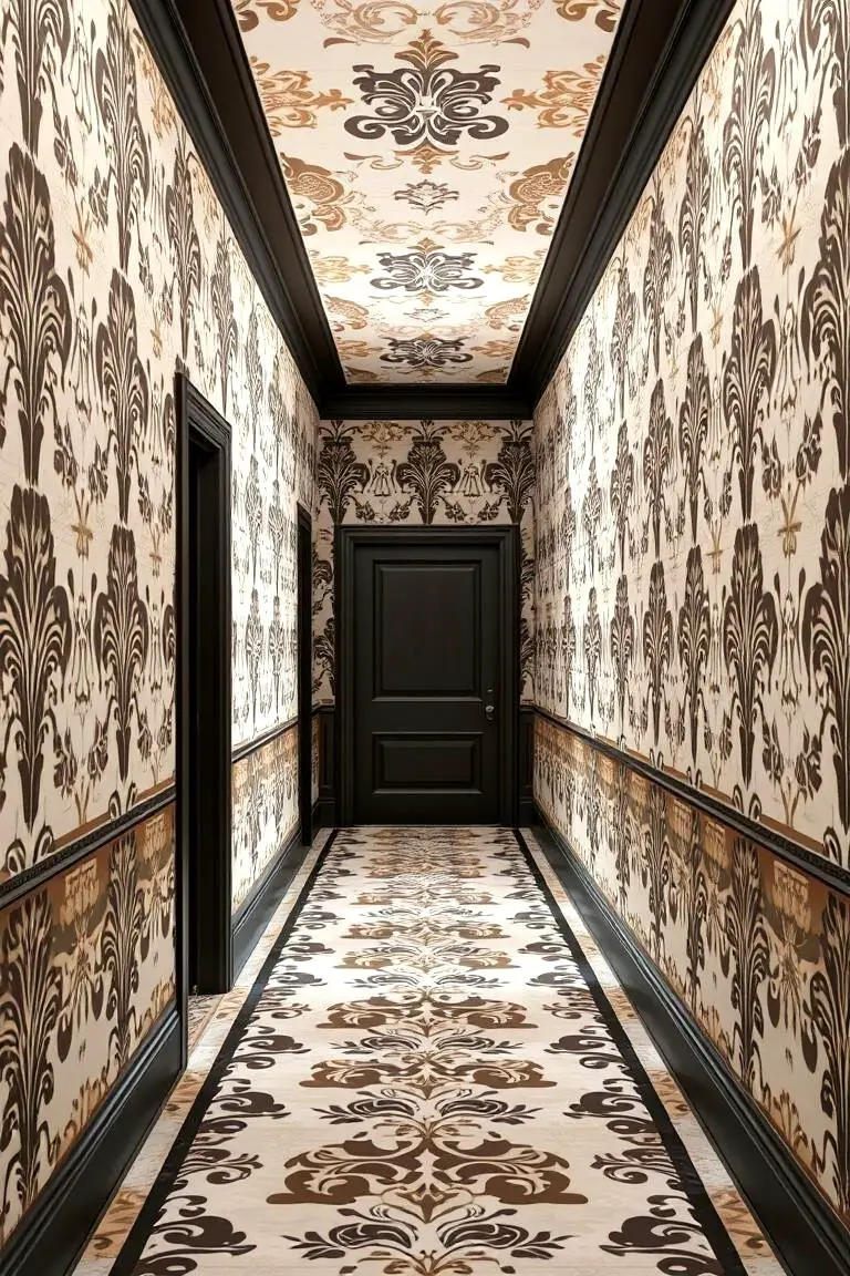 Classic Damask Patterns for a Regal Hallway
