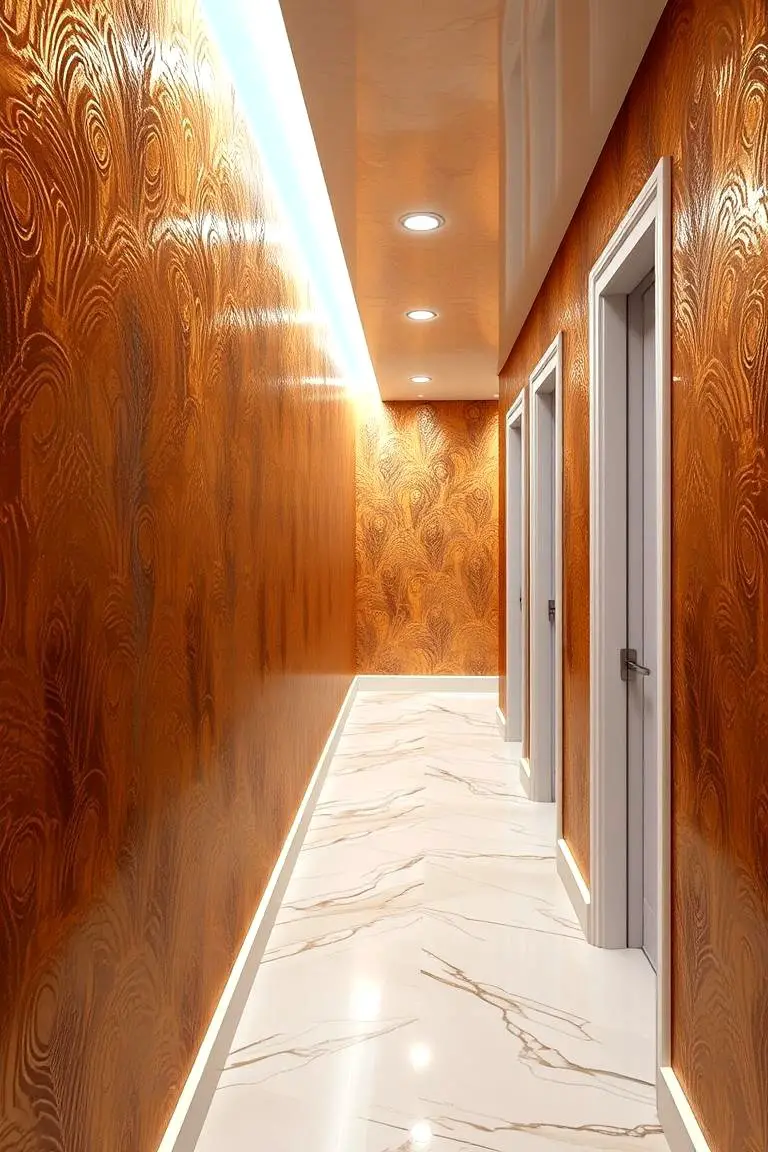 Luxurious Metallic Accents for a Glamorous Hallway