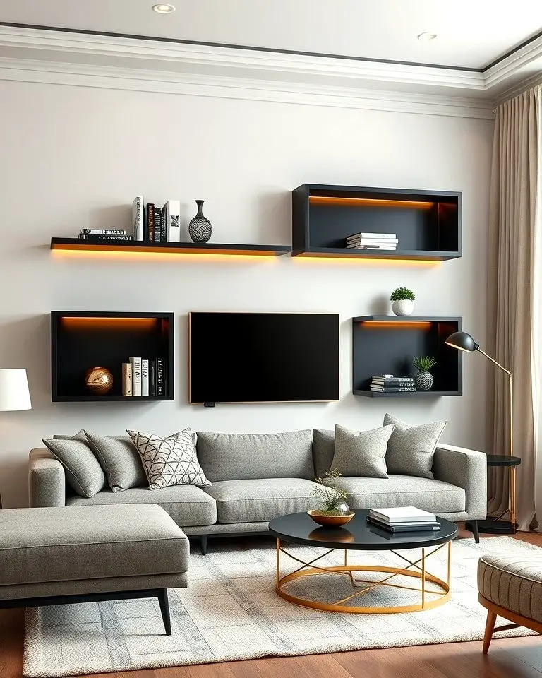 Gold Trimmed Black Shelves