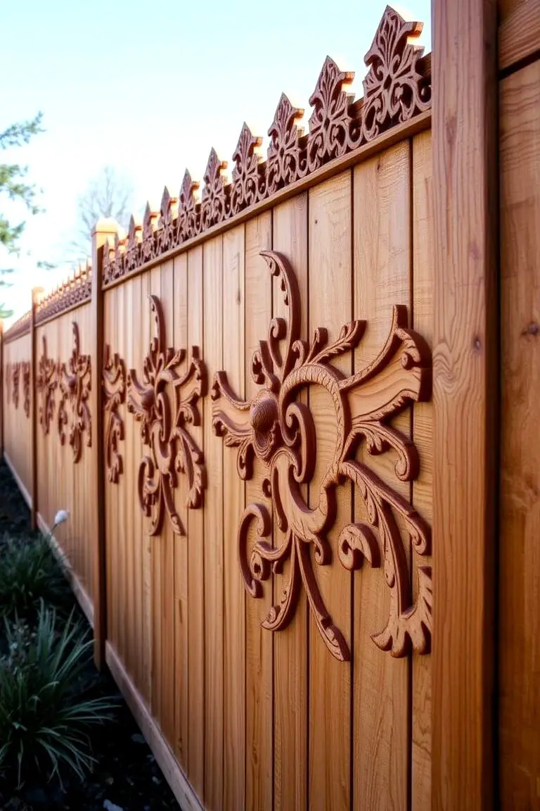Cedar Fence with Custom Carvings