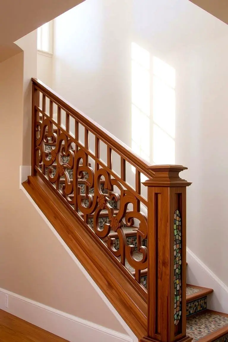 Artistic Mosaic Wood Railing