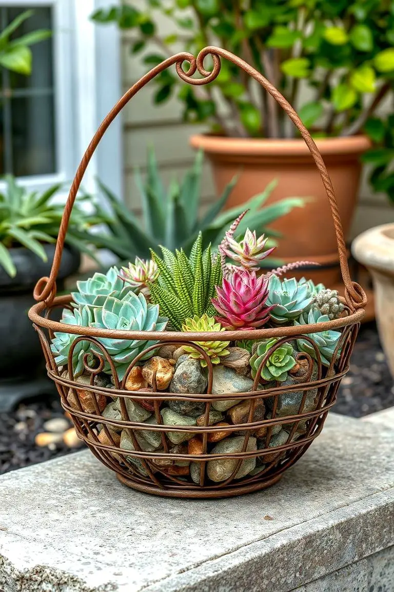 Rustic Iron Succulent Basket