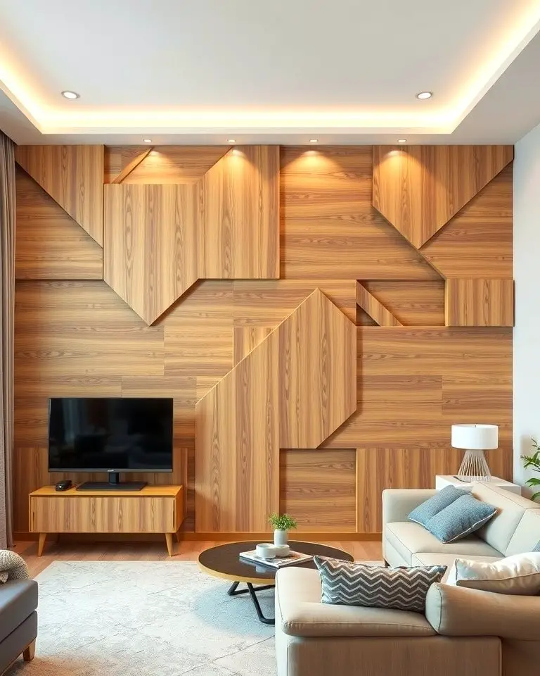 Geometric Wood Panel Wall