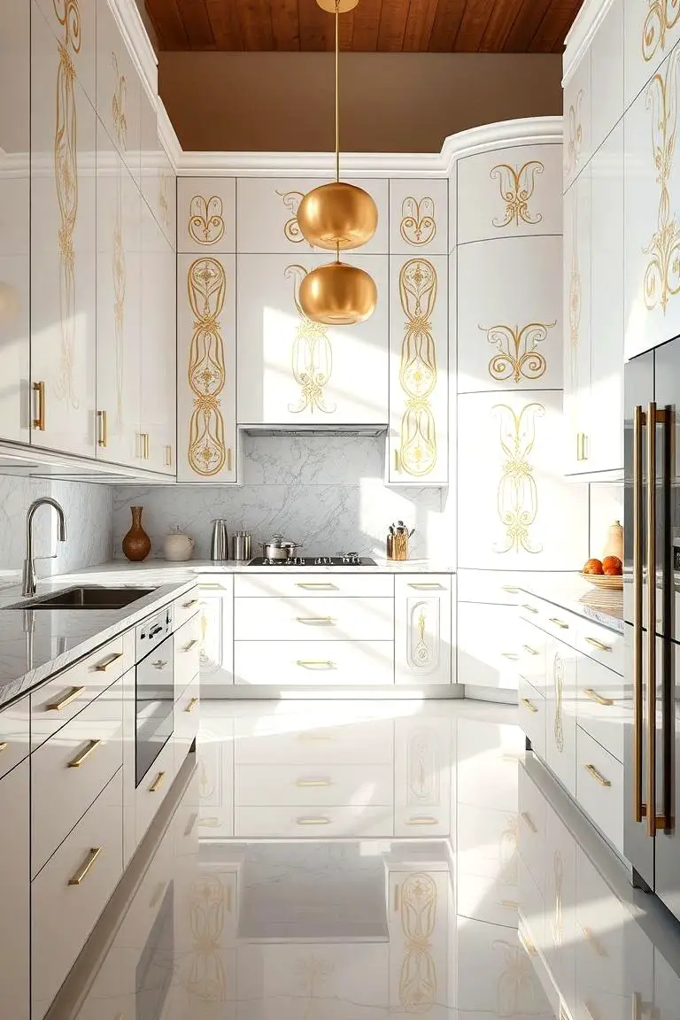 Modern White Cabinets with Gold Hardware