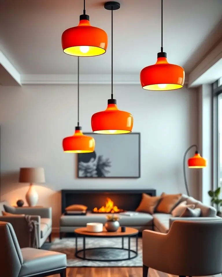 Orange Pendant Lights with Black Fixtures