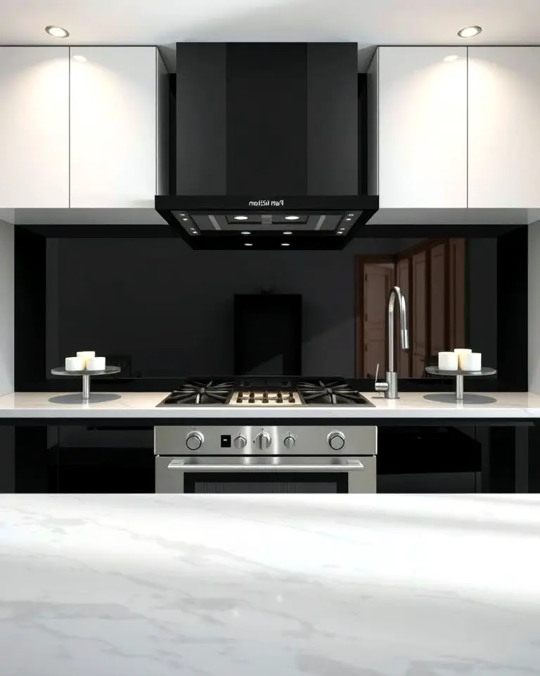 Glossy Black Glass Backsplash