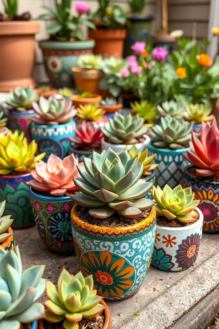 Hand-Painted Ceramic Succulent Pots