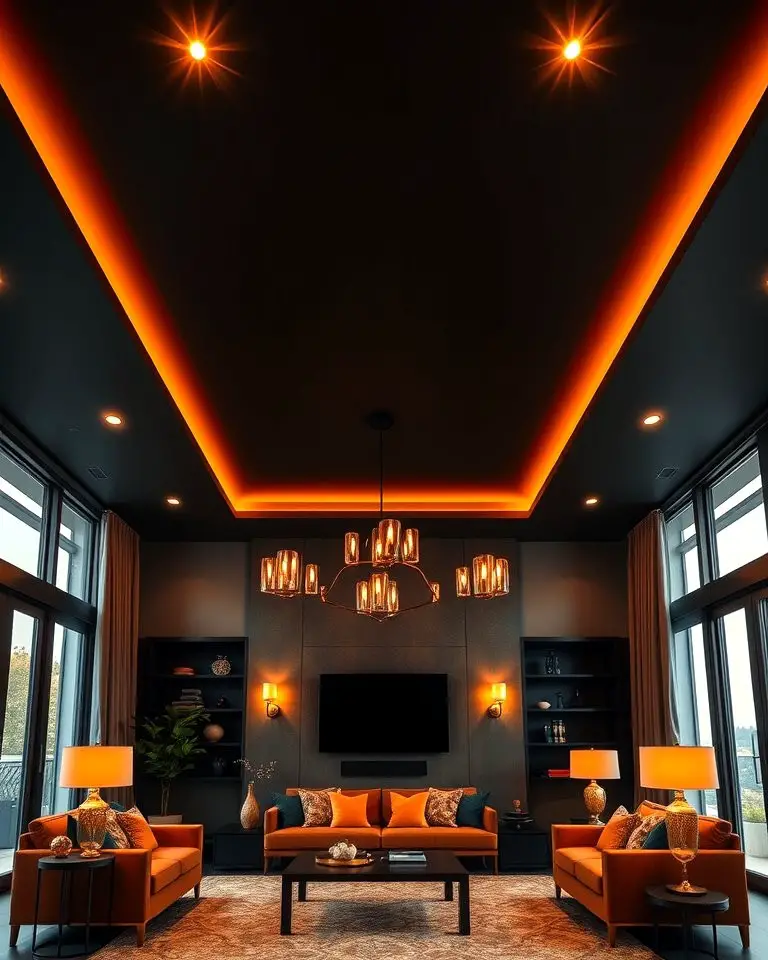 Black Ceiling with Orange Lighting
