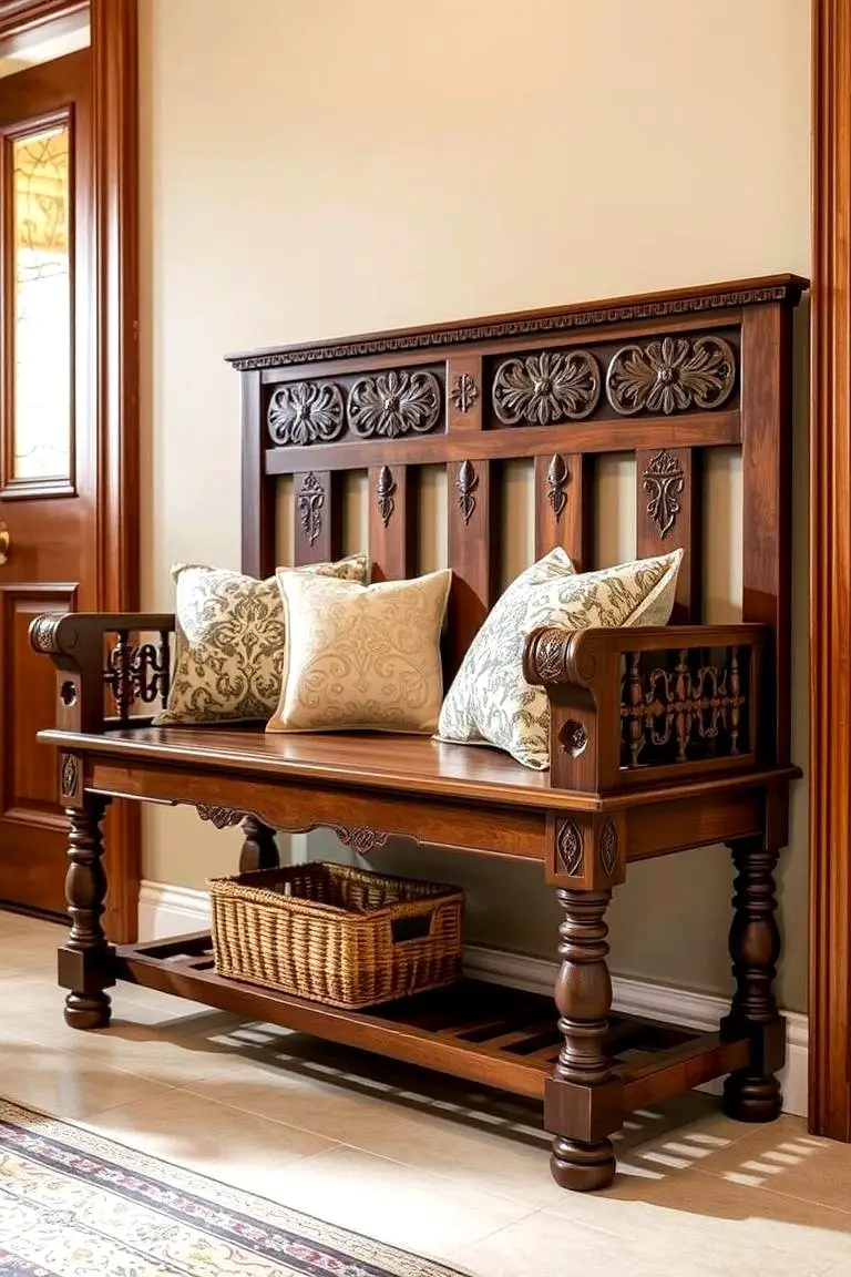 Traditional Embellished Wood Bench