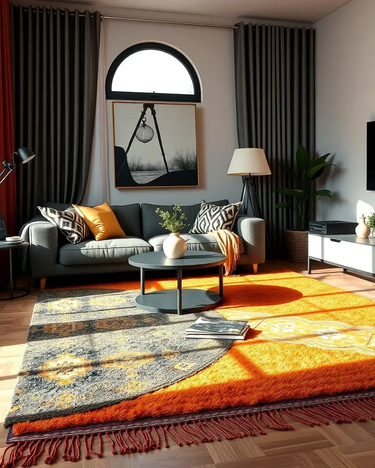 Layered Rugs in Black and Orange