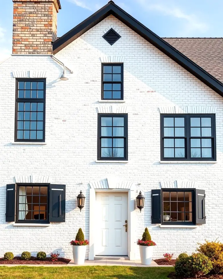 White Brick Farmhouse with Black Windows