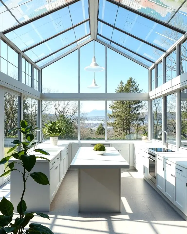 Glass-Enclosed Sunroom Kitchen